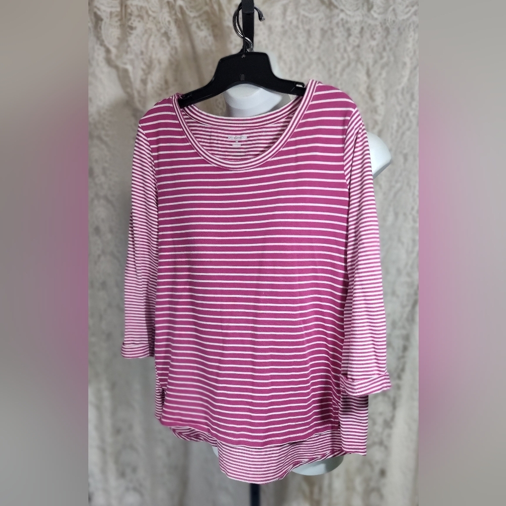 Kim Rogers Pink and White Striped Blouse Sz XL